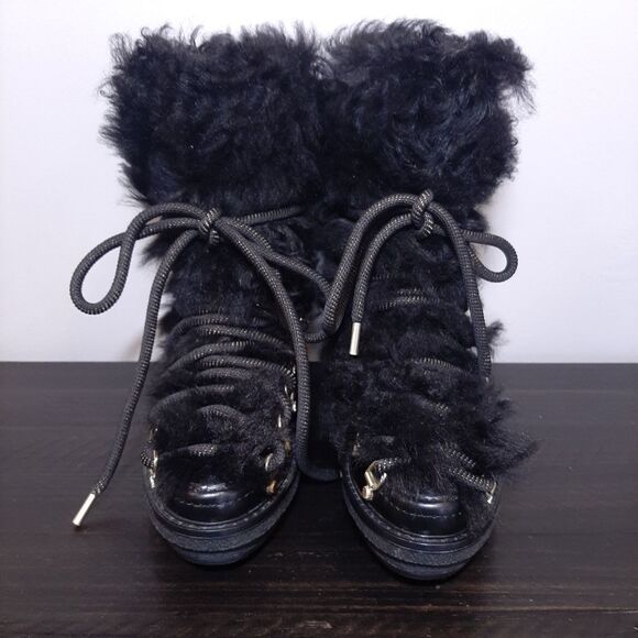 🩵3.1 PHILLIP LIM Mallory Shearling Leather Boots Heeled Platform Winter Lace Up - Picture 5 of 15
